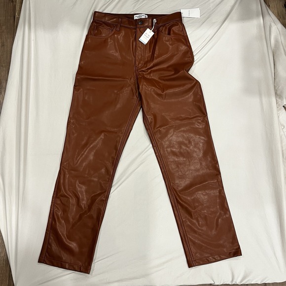 Abercrombie & Fitch Denim - Abercrombie & Fitch 90s Sz 12 Brown Faux Leather Ultra High Rise NWT Pants‎
